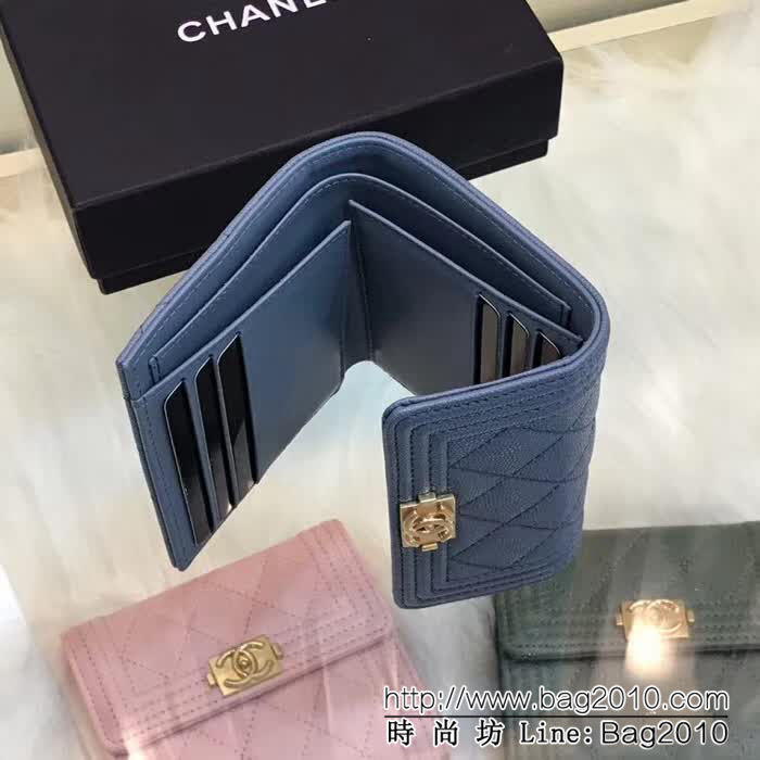 CHANEL香奈兒 新款leboy短三折錢包 荔枝牛皮綾格紋 復古金扣 80734  DJC3156